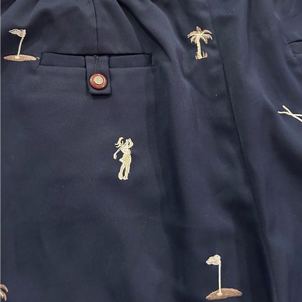 Coral Bay Golf Navy Shorts Embroidered Clubs Palm Tree Flat Front Size 14 - Picture 5 of 11